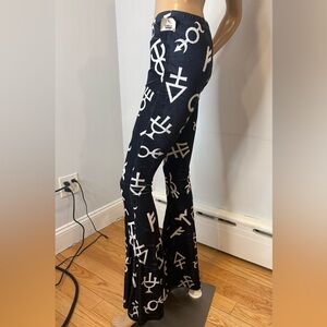 Killstar Velvet Flare Pants Black White Symbols | Size S Gothic Bell Bottoms